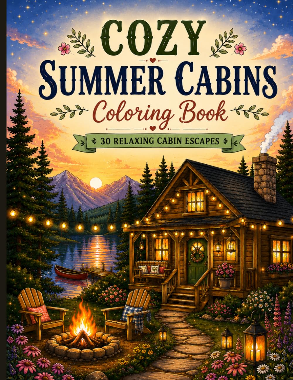 Cozy Summer Cabins Coloring Book: A Relaxing Adult Coloring Book Filled with Cozy Cabins, Lakeside Escapes, Campfires, Porches, and Peaceful Summer Moments