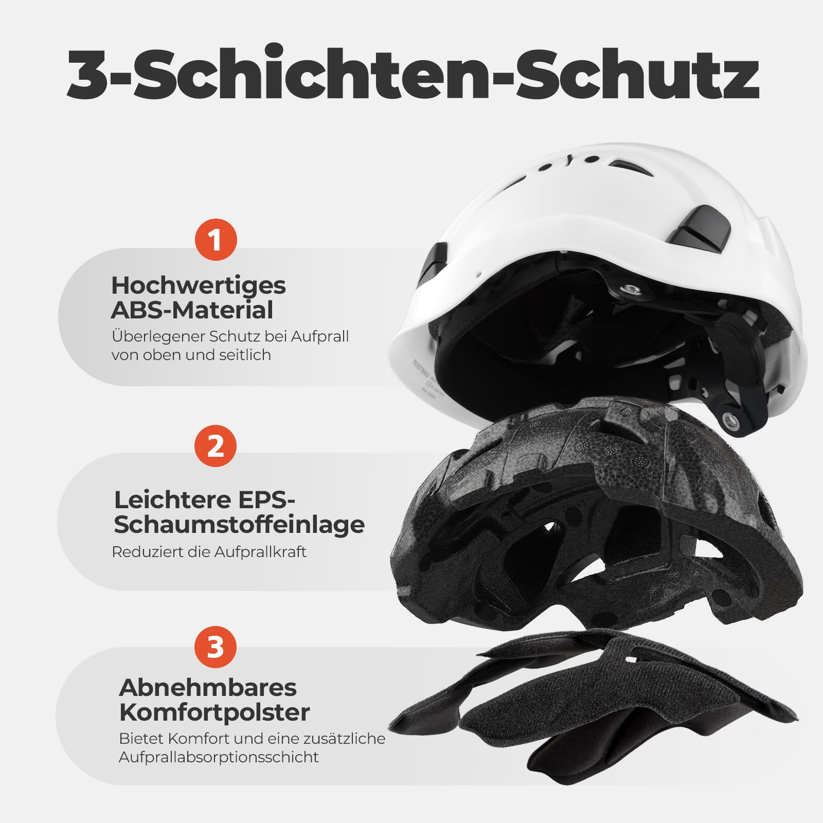 Kletterhelme Bauhelm mit Visier, EN12492, ABS Baustellenhelm, abnehmbares Schweißband, reflektierende Aufkleber Arbeitshelm für Forst, BAU und Kletterarbeiten