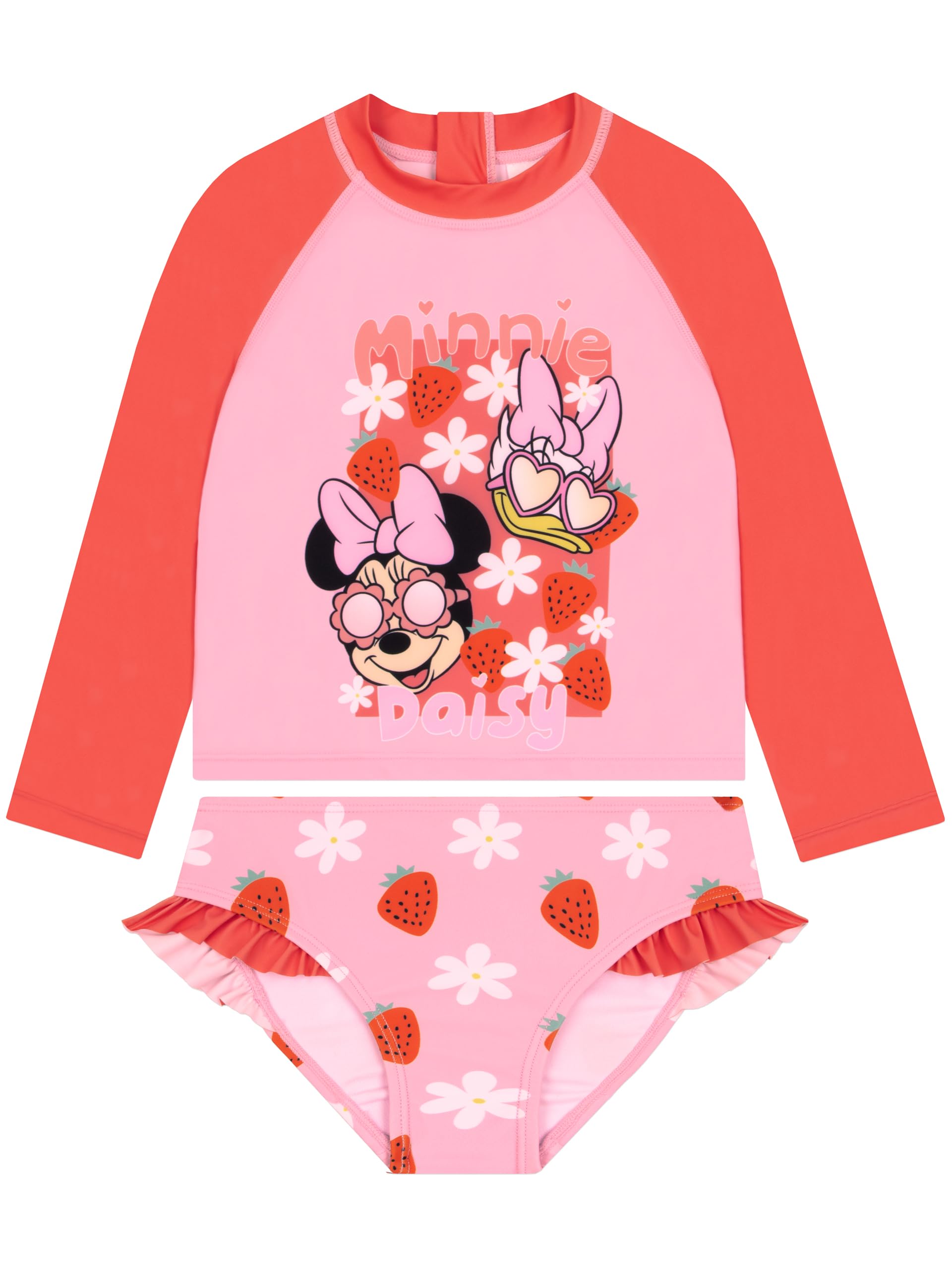 Disney Minnie Mouse Bañador Piscina Niña 2 Piezas, Bañador Natacion Niña Manga Larga, Traje De Baño Niños con Minnie & Daisy