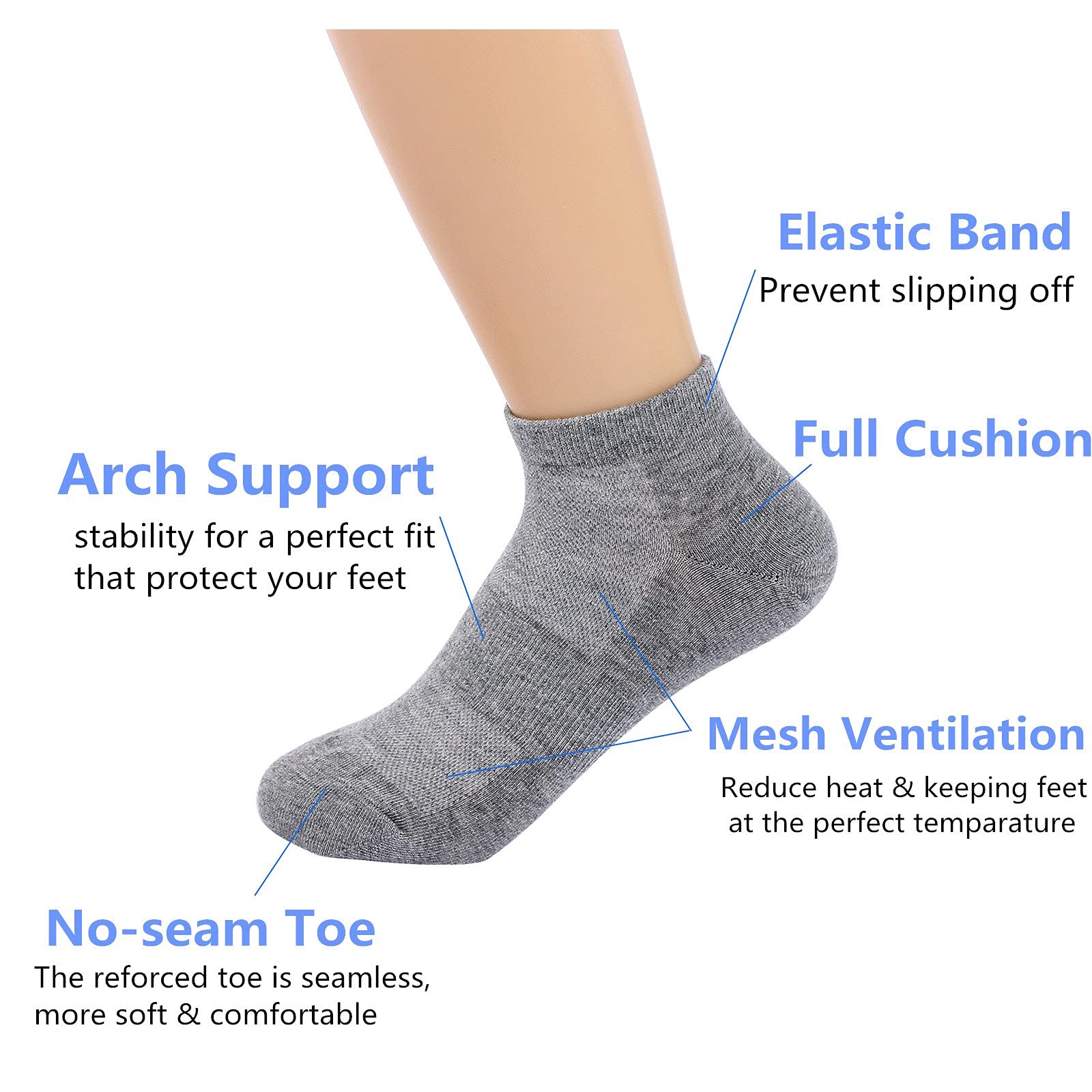 DEVUGGO Low Cut Ankle Athletic Socks Sports Running Socks for Women (3 Pairs),Medium,Grey