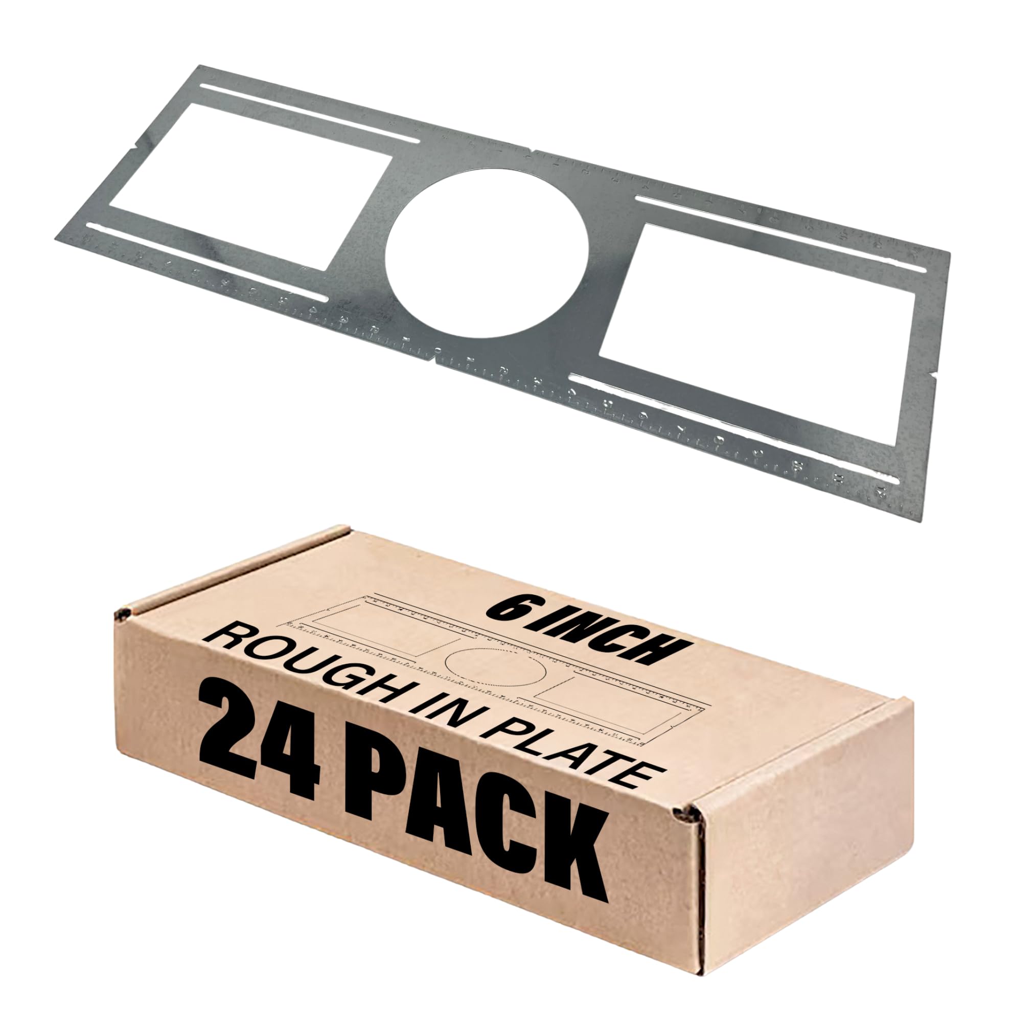 24 Pack New Construction Mounting Plate with Symmetric Round Hole 6 Inch Flat Steel Rough-In Wafer Light Bracket, LED Recessed Lighting Housing for Use with 6 Inch Models