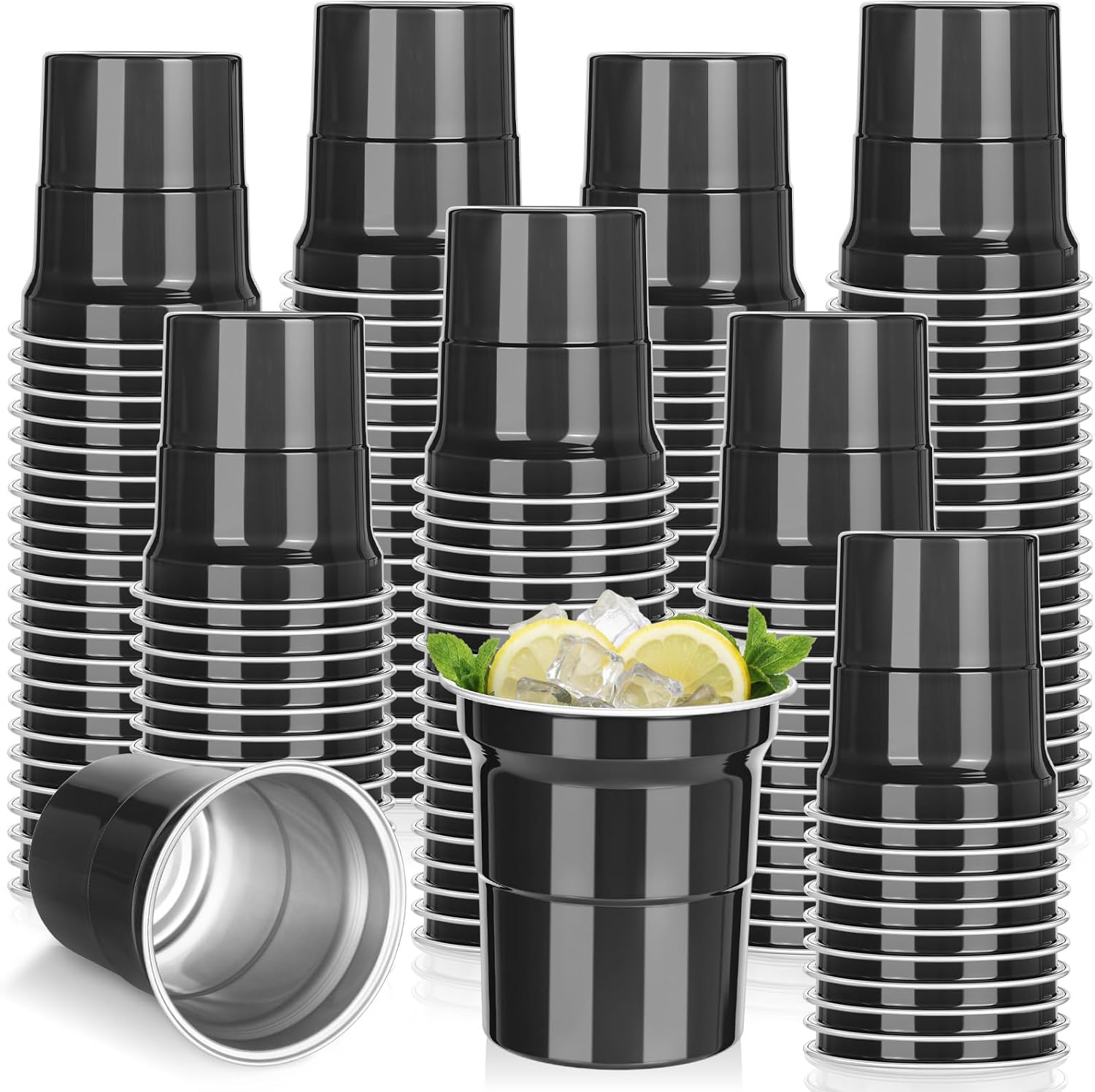 100 Pcs Aluminum Cups Bulk Black 16 oz Metal Recyclable Aluminum Drinking Cups Disp...