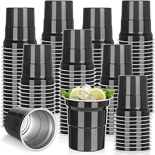 100 Pcs Aluminum Cups Bulk Black 16 oz Metal Recyclable Aluminum Drinking Cups Disposable and Reusable Cold Drinks Coffee Beers Cup for Outdoor Events Family Festival Party