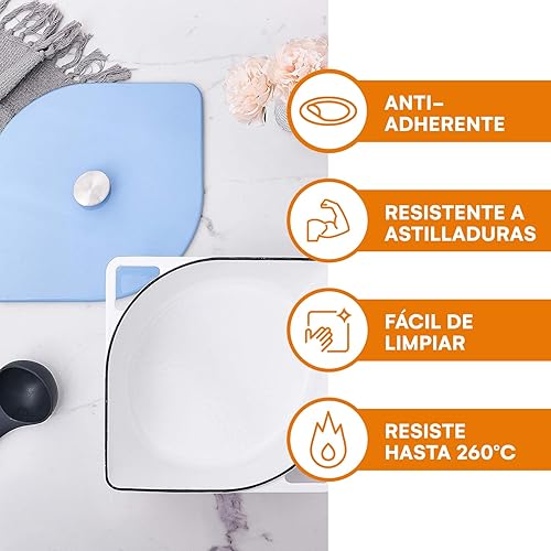 Miniatura 4 de Bruntmor Horno holandés esmaltado de hierro fundido de 3 cuartos de galón, diseño moderno en forma de squoval. Olla sazonada antiadherente con