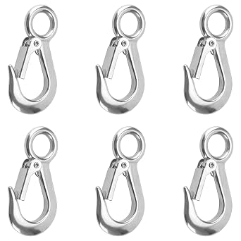 6 PCS Fast Eye Safety Snap Hook, Stainless Steel 304 Stainless Steel Lifting Hook Rigging Accessory, 0.2T Grab Hooks, Eye Slip Hook with Latch, Heavy Duty Boat Hook, 440 lbs. Work Load