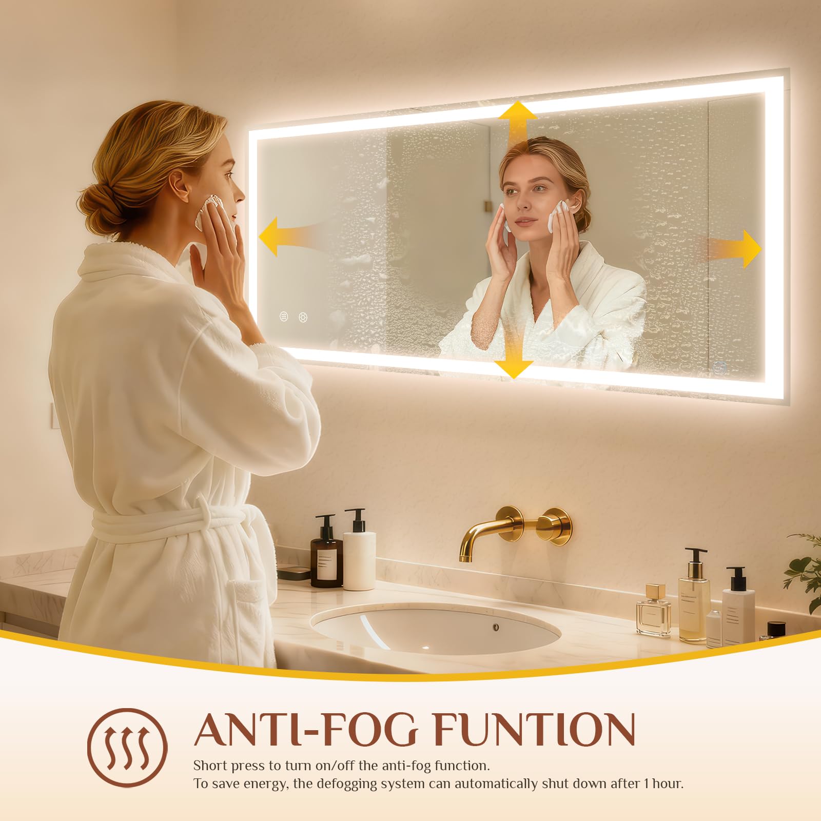 Clevich Specchio da bagno con illuminazione 120 x 60 cm, specchio LED con 3 colori di luce, dimmerabile, vetro temperato, protezione contro le esplosioni, interruttore touch, funzione memoria
