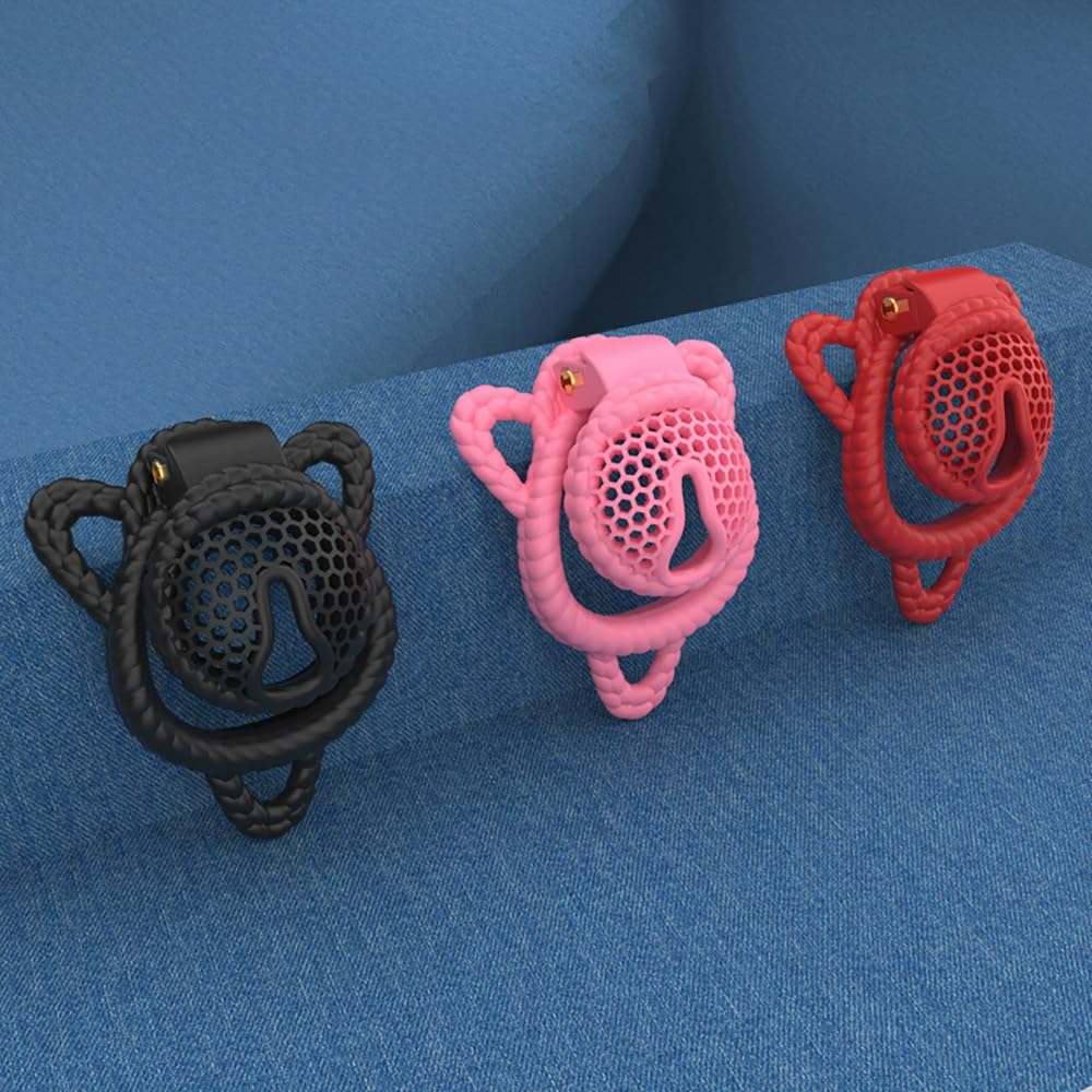 klein Chastity Cage Sex Spielzeug für Männer, Atmungsaktiver Waben Peniskäfig Set mit 3 Penisringe und 10-Meter-Seil, SM Fetisch Sklaven Bondage Keuschheitsgürtel, Paare Extrem Sex Toys （Rosa）