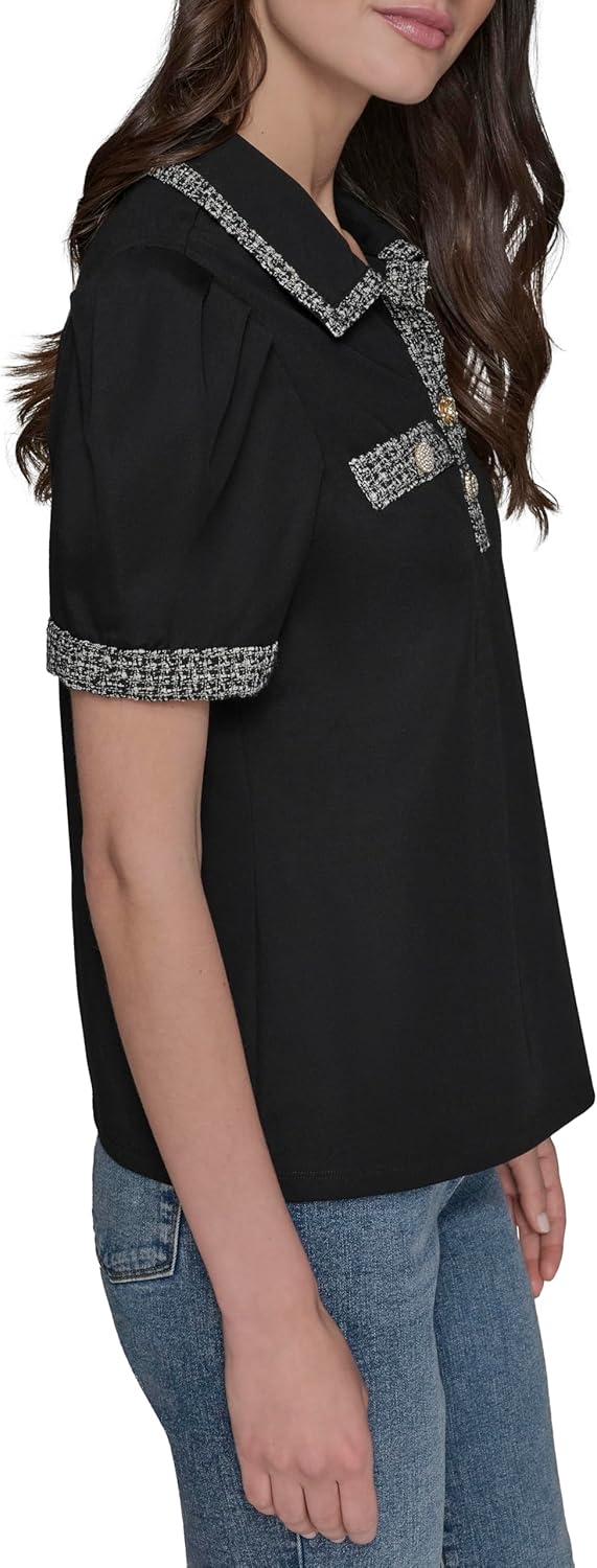 Karl Lagerfeld Womens Short Sleeve Tweed Collar Soft Everyday Polo - Image 3