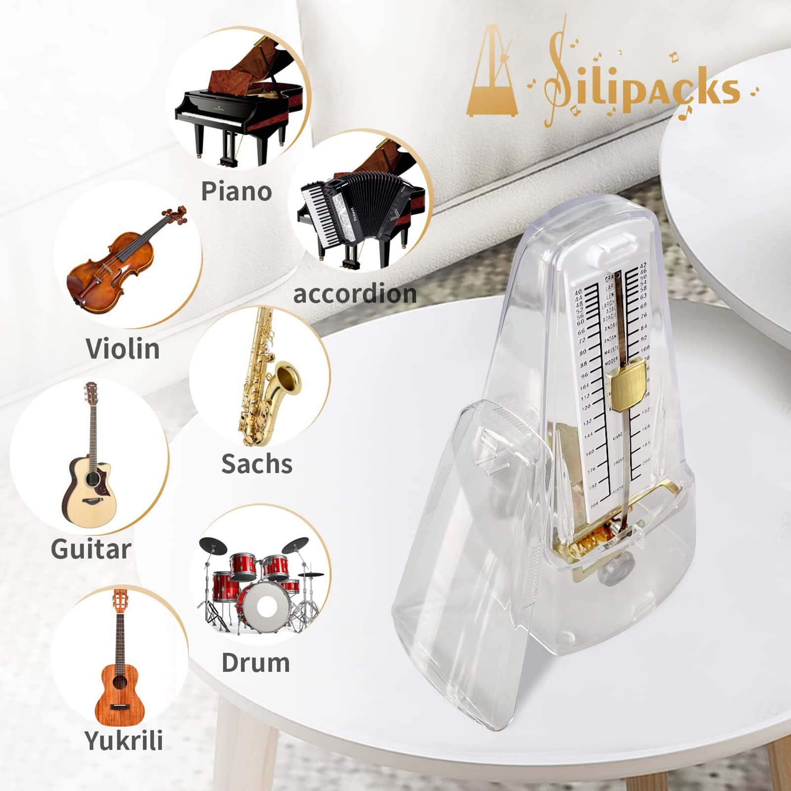 Mechaniczny metronom muzyczny, elegancki zegar muzyczny w stylu vintage, głośny dźwięk, śledzenie rytmu rytmu uniwersalny metronom instrumentalny, do fortepianu skrzypce gitara basowa