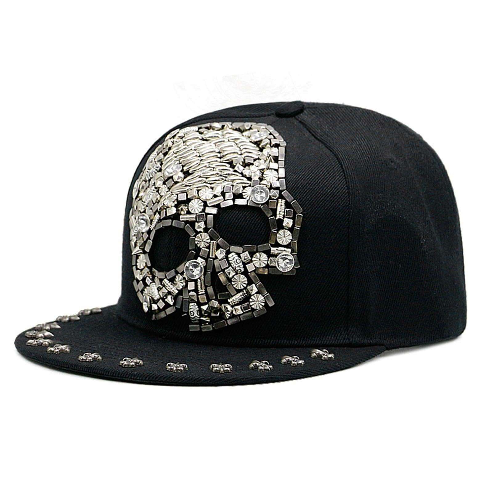 Gorra de Béisbol Sombrero Calavera Remaches Gorra de béisbol Hip-Hop Plana para Deportes de Golf