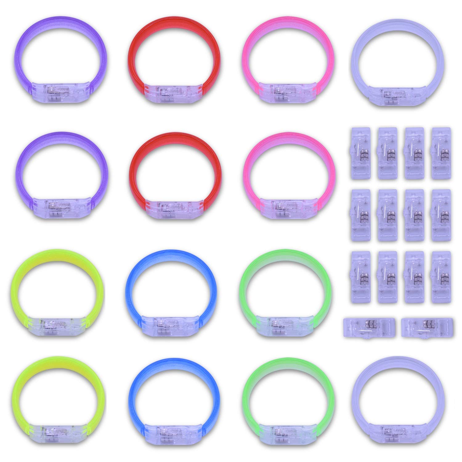 M.bestLED Glowstick Bracelet, Pack of 14 and 14 Replacement Batteries, Flashing Bangle Flashing Light Bracelets for Children Birthday Party Disco Halloween Christmas