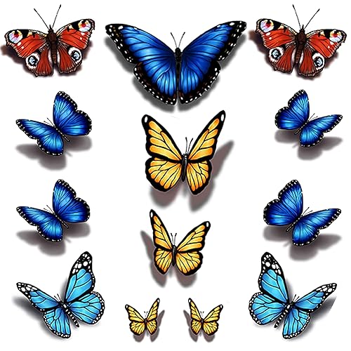 Miniatura 1 de 24 tatuajes temporales 3D de mariposa realistas monarca rojo, azul, amarillo, mariposas grandes para adultos, adolescentes, mujeres, niñas, niños,