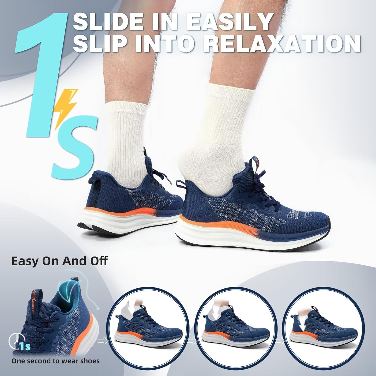 OrthoComfoot Men's Orthopedic Road Running Shoes: Comfortable Casual Arch Supports Plantar Fasciitis Orthotic Athletic Sneakers, Casual Sports Tennis Work Walking Shoes for Foot Heel and Pain Relief