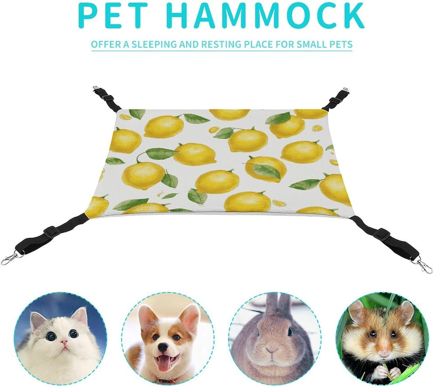review Hanging Pet Hammock, Yellow Lemon Printed Soft Breathable Pet Hammock with Adjustable Straps and Metal Hooks for Cats Small Dogs Rabbits Sugar Gliders