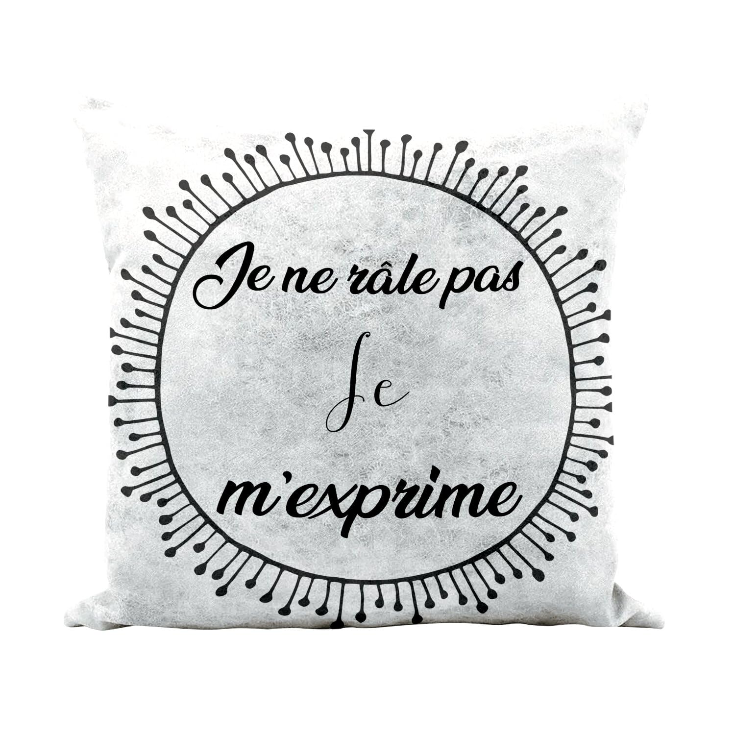 Coussin similicuir blanc 40x40cm décoration salon avec message humoristique