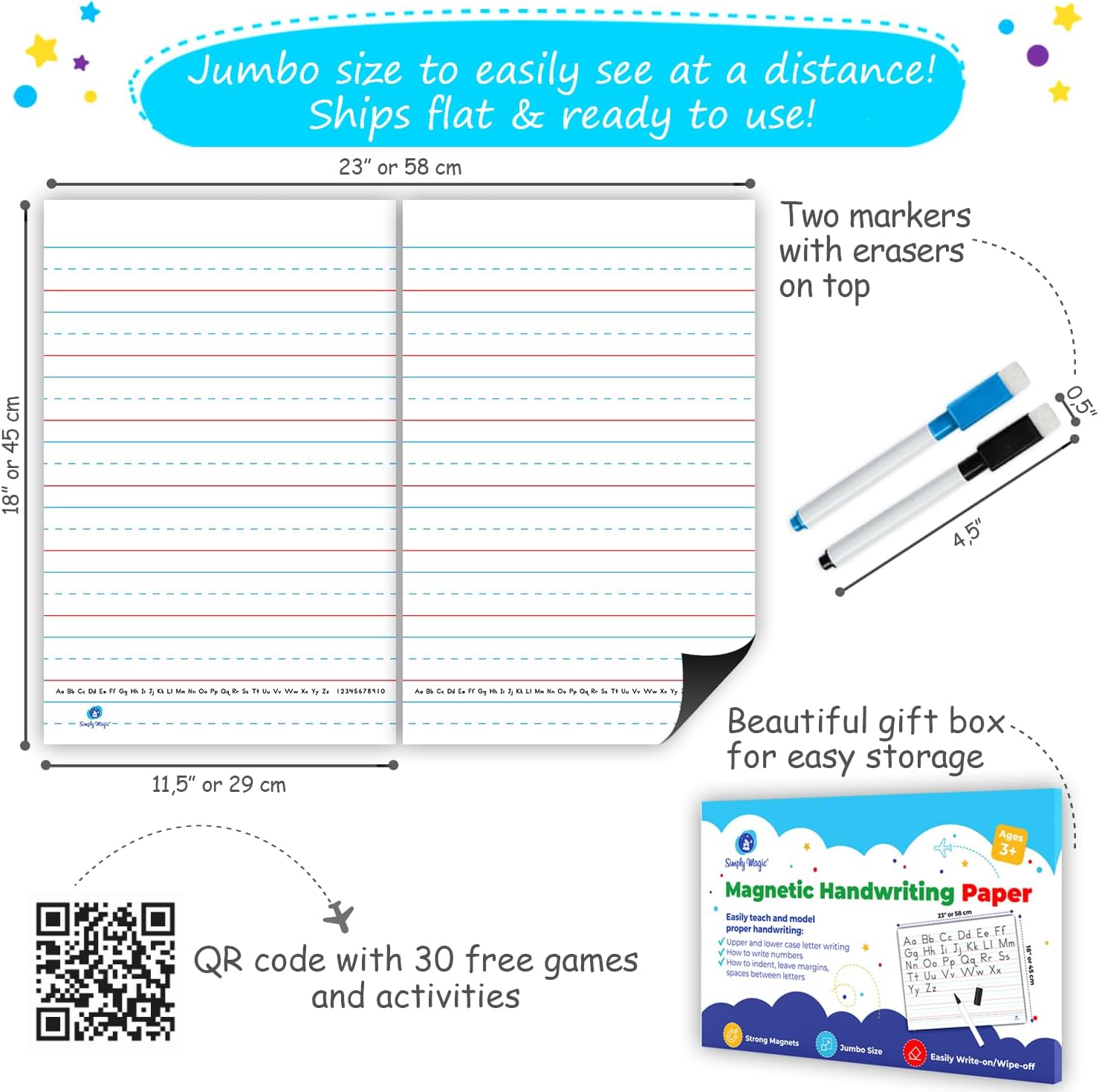 Simply Magic Magnetic Handwriting Paper & 32 Colorful Educational Posters for Kids