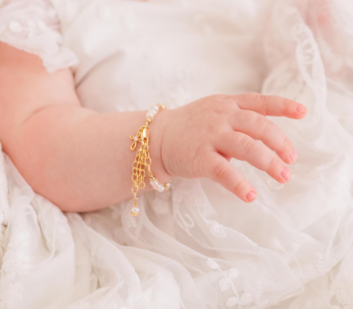 Cherished Moments 14K Gold-Plated Baptism to Bride Cross Bracelet Gift for Infant Girls with Cultured Pearls or Baby Christening Gift