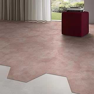 Alwayspon 24Pcs Hexagon LVT Flooring Peel and Stick LVT Tile Sticker, Waterproof Vinyl Flooring Tiles for Home Decor DIY, 9.84x11.81inch, Blush Pink, T035