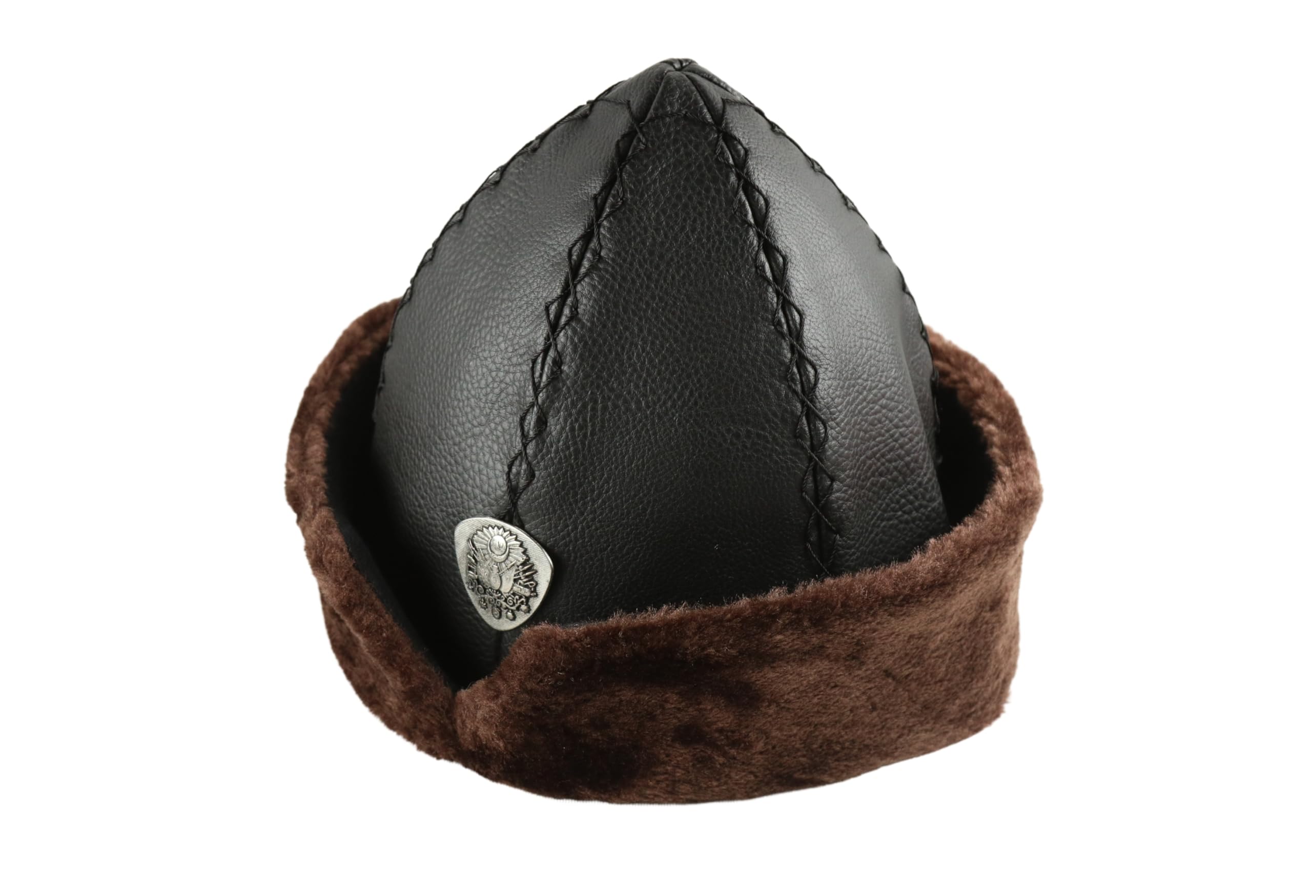 Faux Fur Dirilis Osman Series Costume Hat Turkish Ottoman Bork Brown and Black Winter Cap with Ottoman Coat of Arms Emblem