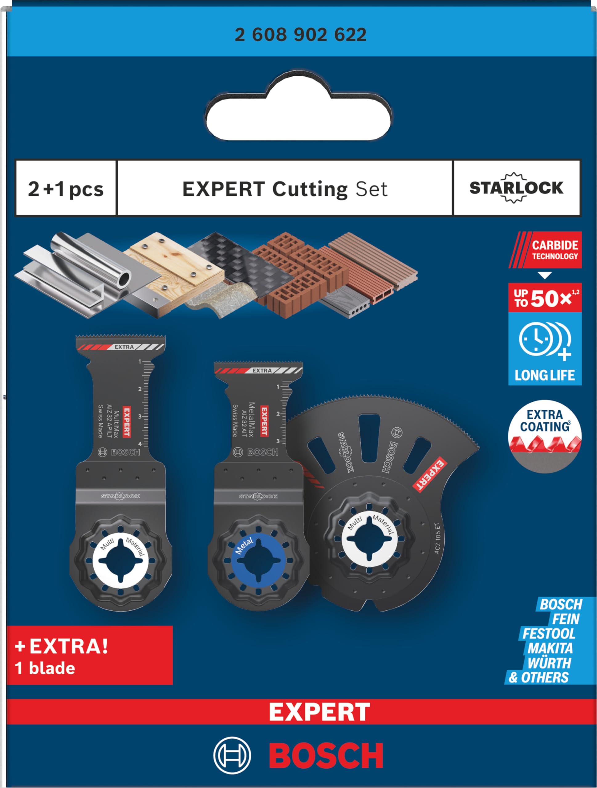Bosch 3x Coffret EXPERT Cutting (pour Tuyaux en acier inoxydable, Bois avec métal, Longueur mm, Professional Accessoire Outil multifonction)