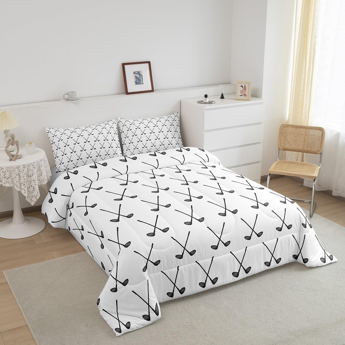 Feelyou Golf Bedding Set Golf Club Comforter Set for Kids Boys Girls Teens Golf Lover Gift Comforter King Size Room Decor Golf Sports Quilt Set 3Pcs