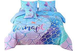 JQinHome Mermaid Comforter Set Twin Size for Girls Kids