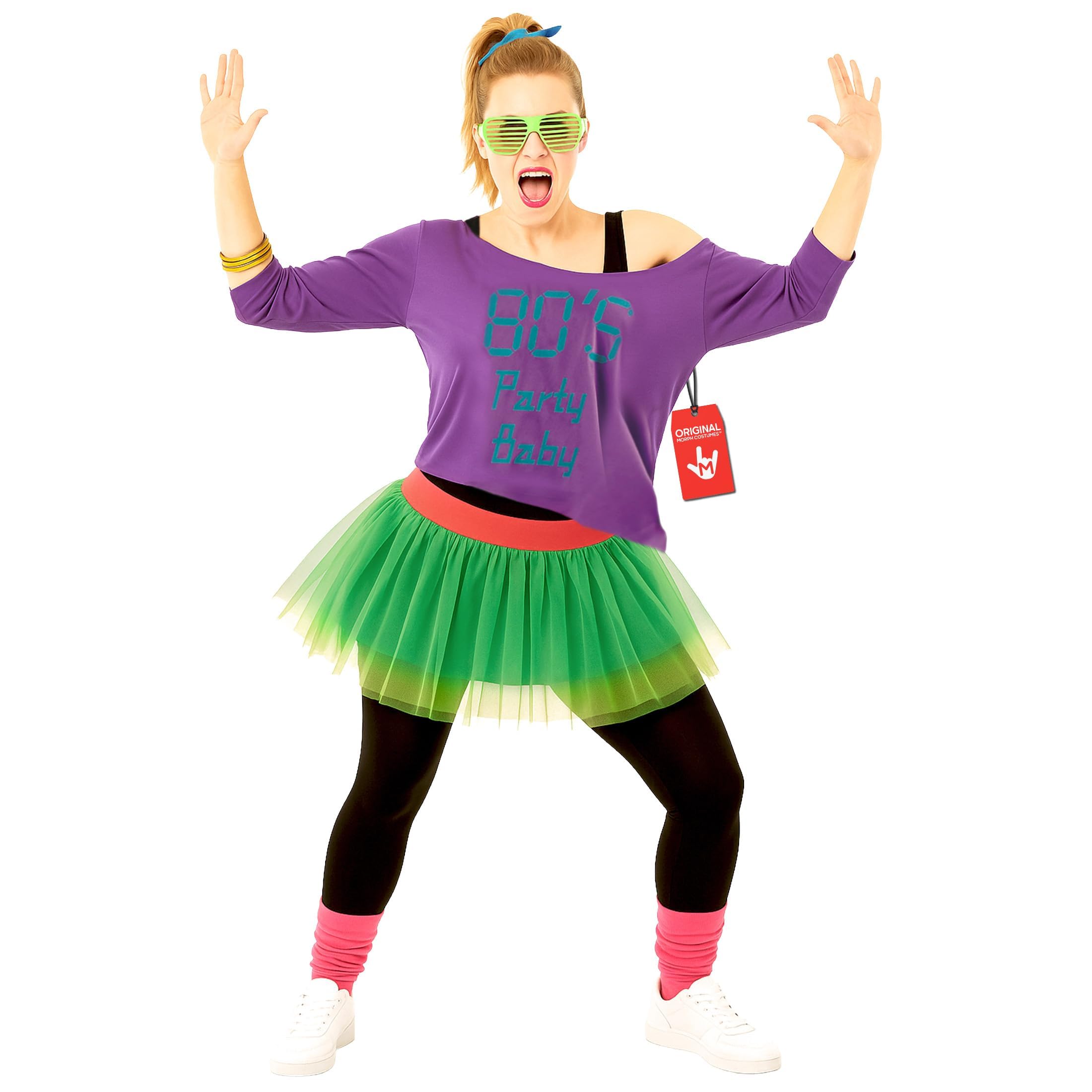 Fun Shack Disfraz Mujer Años 80 Tutu Verde, Ropa 80s, Disfraces para Carnaval y Halloween, Talla única