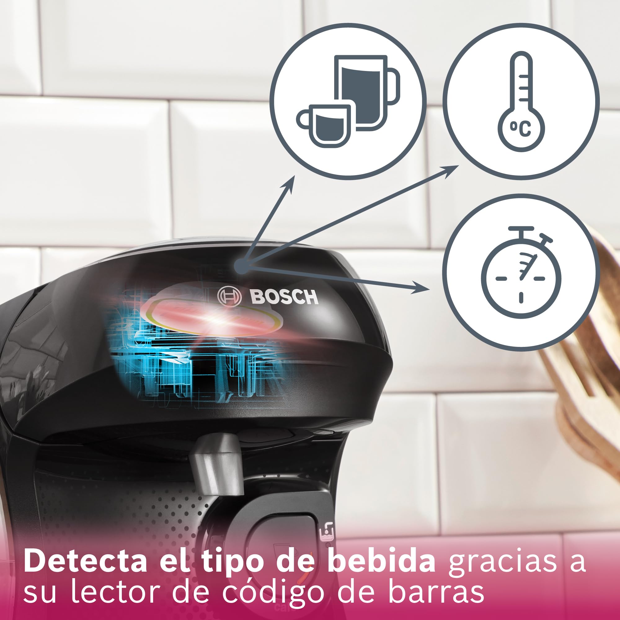 Bosch - Cafetera Tassimo Happy Friendly, Pastillas Descalcificadoras incluidas, Hasta 70 bebidas, OneTouch, INTELLIBREW™, Negro, TAS102EA