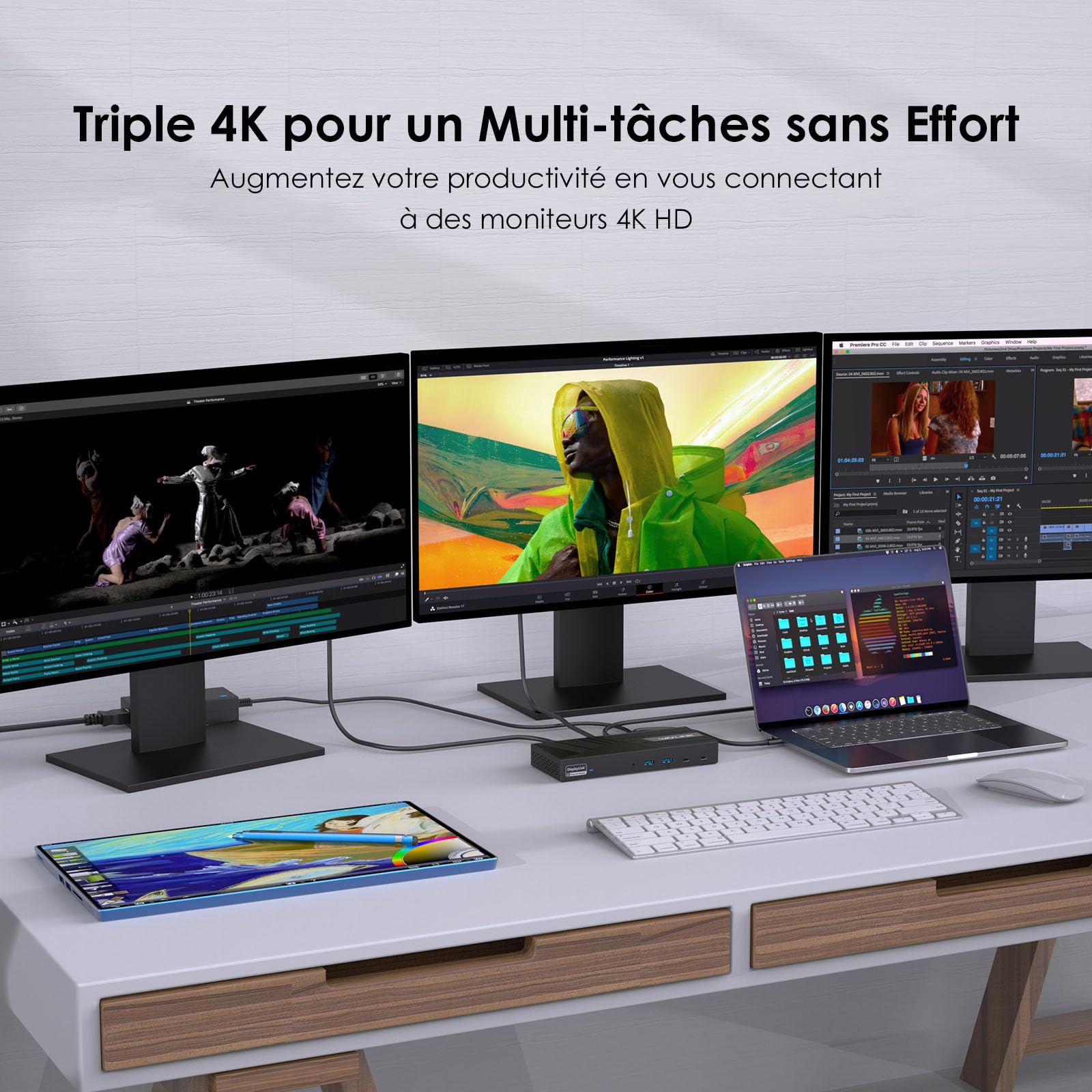 WAVLINK Station d'accueil USB-C DisplayLink 15-en-1, Compatible avec MacBook Neo, Triple écrans 4K (3X HDMI + 2X DP), Charge 100W PD, 10 Gbit/s, LAN Gigabit, pour Windows & Mac (M1/M2/M3 Inclus)