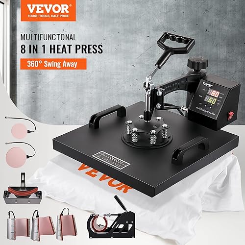 Miniatura 2 de VEVOR Máquina de prensa de calor 8 en 1 de 15 x 15 pulgadas, máquina de prensa de camisetas oscilantes, control digital, máquina de transferencia de