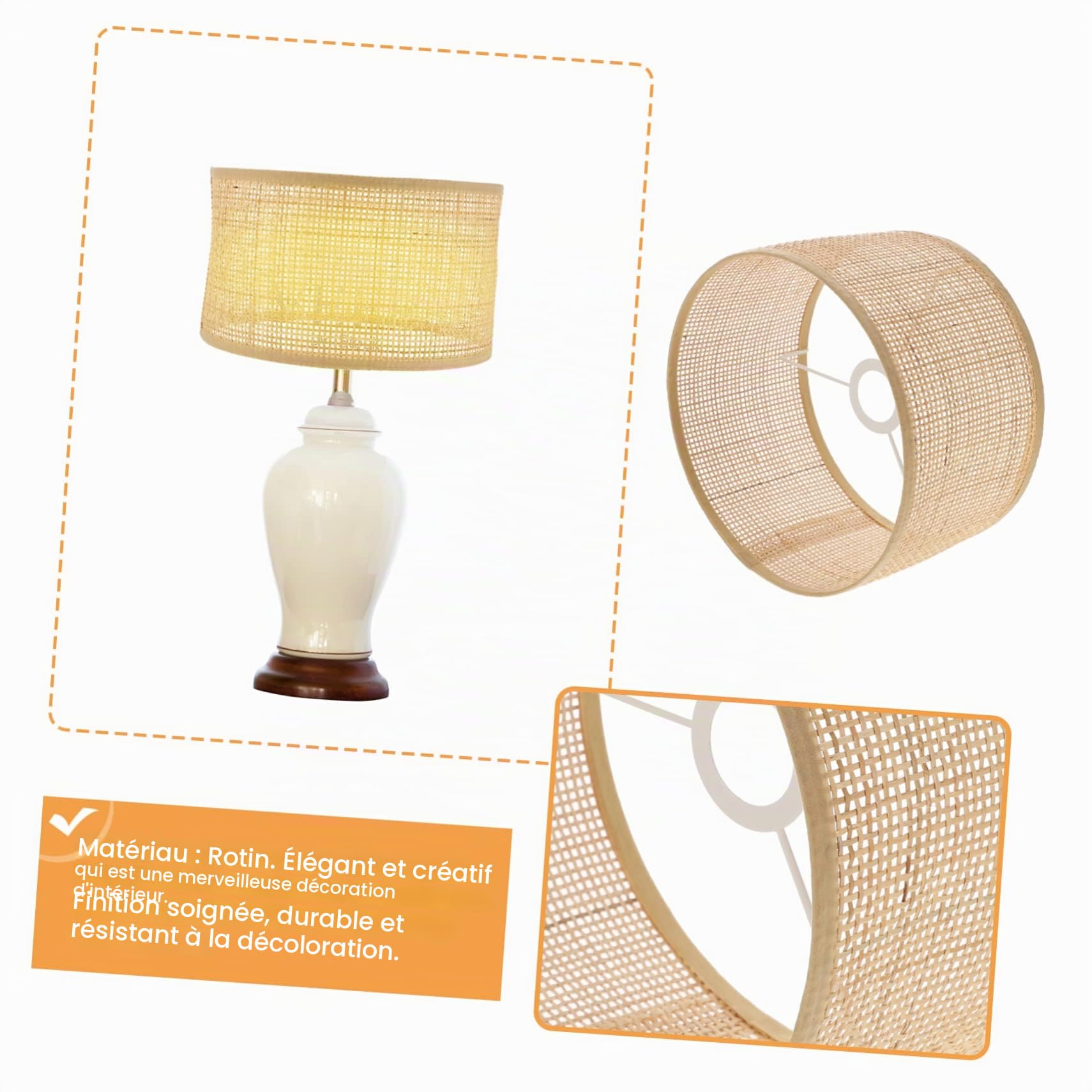 DOITOOL Abat Jour Rotin Tissé la Main pour Plafonnier, Abat-jour Suspendu Créatif, Finition Soignée, Protège les Yeux, Décoration Maison Rustique Élégante
