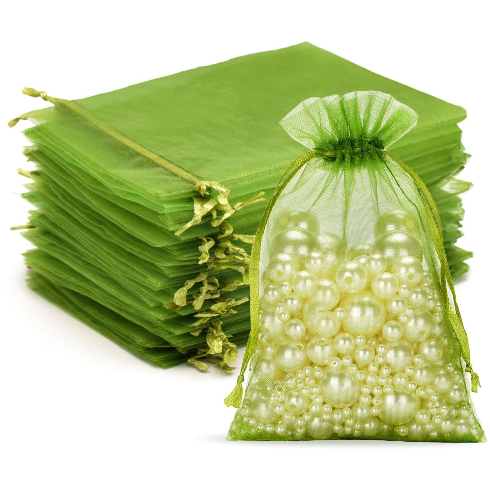 G2PLUS 50 donkergroene organzazakjes: Organza geschenkzakje 10 x 15 cm met trekkoord, voor cadeau, bruiloft, Valentijnsdag
