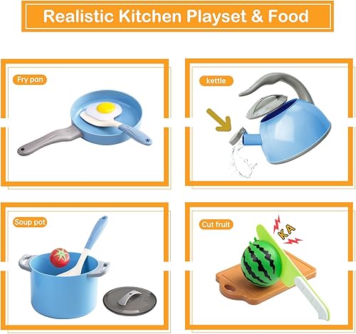 Miniatura 51 de Juego de cocina de 150 piezas, accesorios de cocina para niños pequeños, alimentos, manta de picnic, frutas, verduras, paquete de 2 cestas de Azul