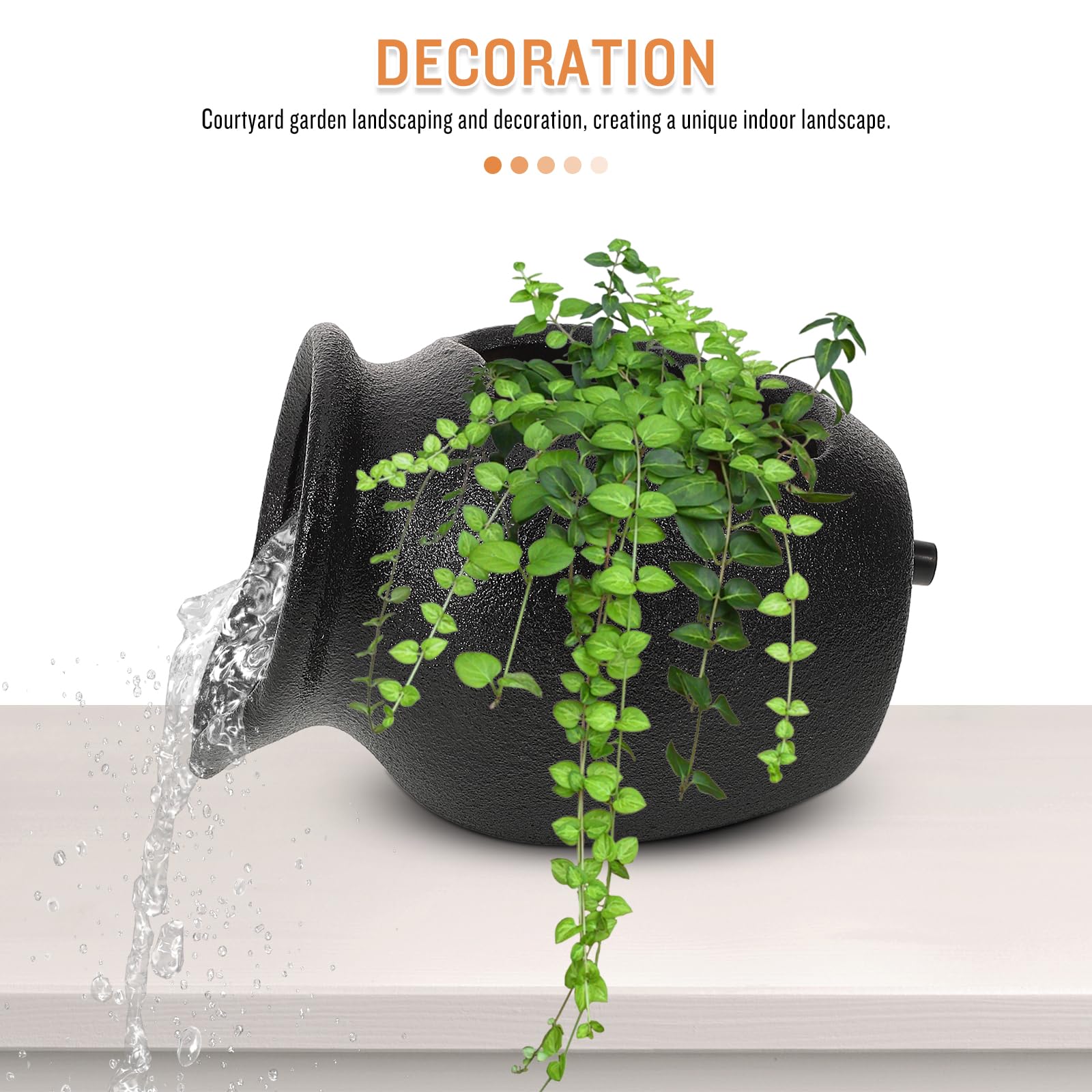 Brocca in ceramica per laghetto, fontana, fontana, fontana, fontana, fontana, fontana, fontana, vaso per piante, vaso per fiori, cortile, decorazioni esterne, acquario, vaso idroponico (nero)