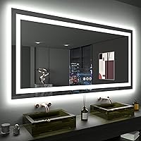 Vista 34 de Loaao Espejo de baño con LED y luces, 30 x 36 pulgadas, antiempañamiento, regulable, retroiluminación RGB, iluminación frontal, espejo de tocador