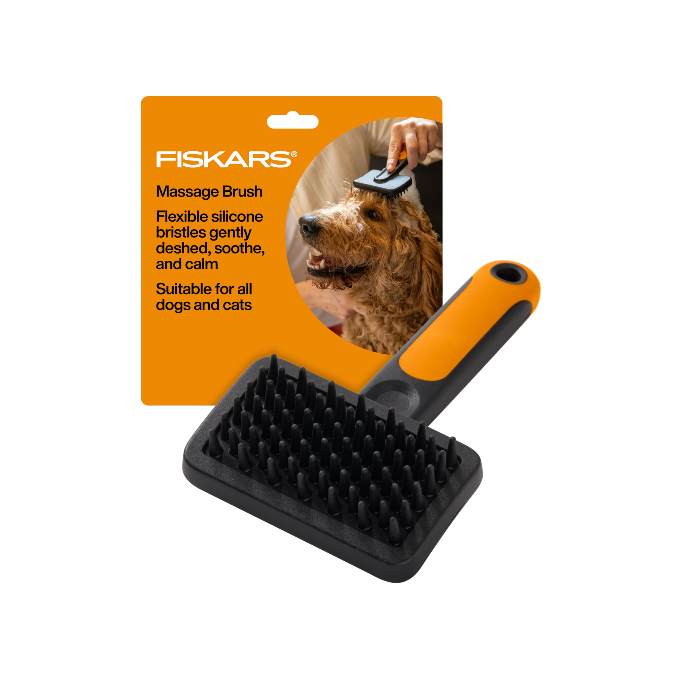Fiskars Pet Cat and Dog Brush Fine Bristles SoftGrip Handle for Gentle Grooming and Deshedding Cat and Dog