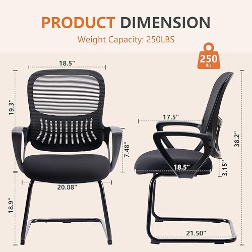 Miniatura 9 de Juego de 4 sillas de escritorio sin ruedas, sillas de sala de espera, sillas de recepción de invitados de oficina de malla con base de trineo,