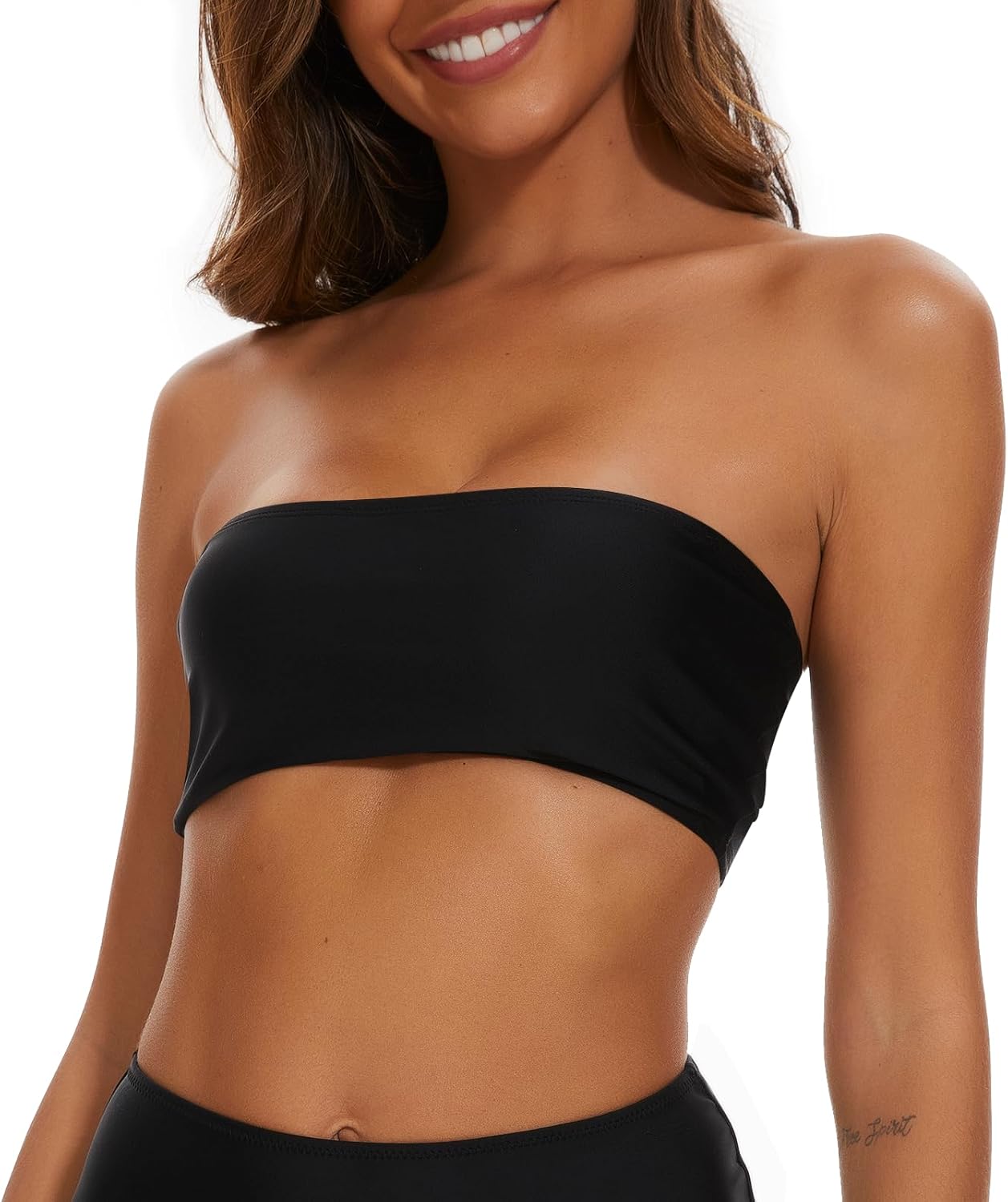 Bellecarrie Women Bandeau Bikini Top Only Strapless Bathing Suit Top with Complimentary Strap Small Black