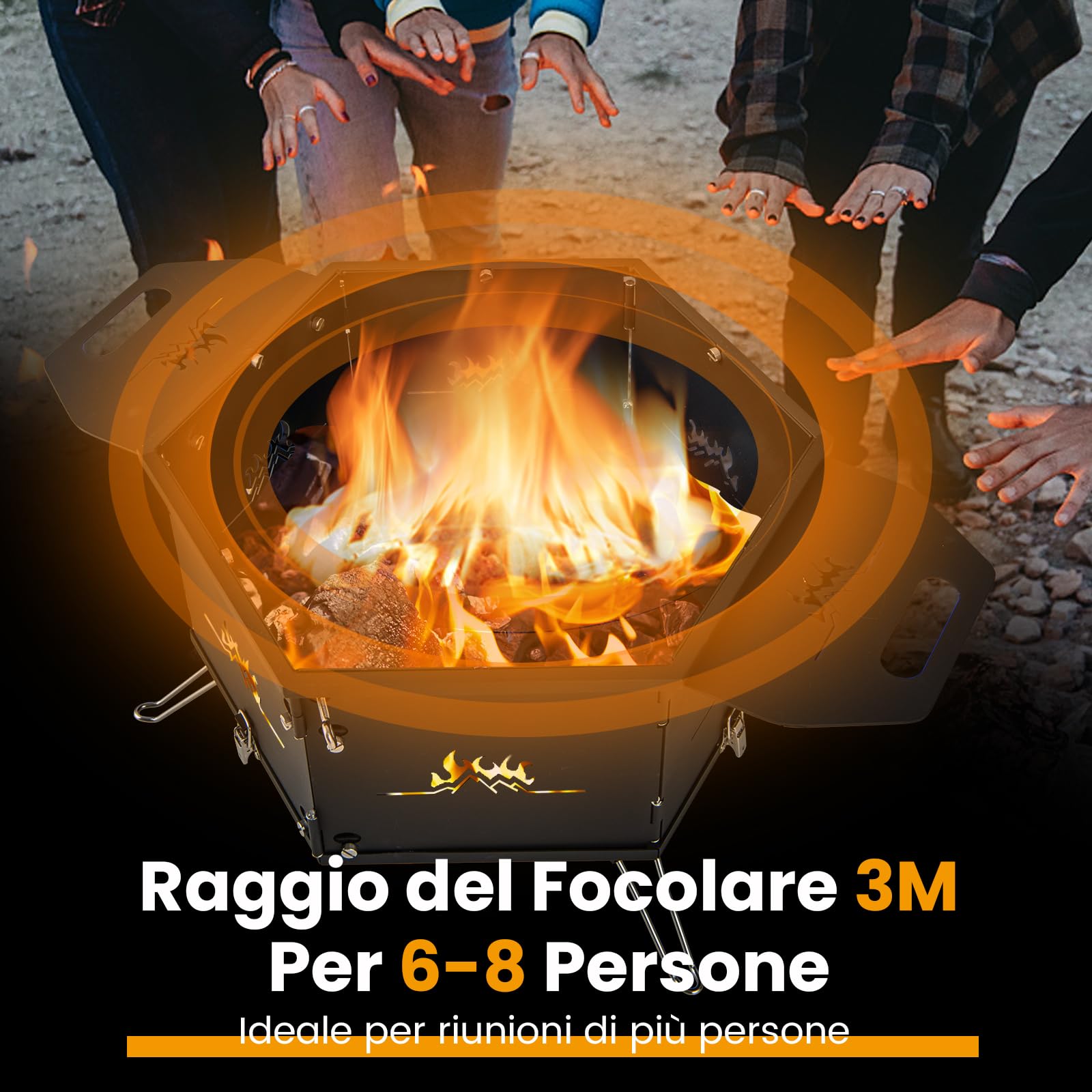 GYMAX Fornello da Campeggio con Grill all'Aperto, Barbecue Portatile a Carbone Allargato con 2 Manici, Gambe Pieghevoli, Fibbia Staccabile, Fornello a Carbone in Acciaio Inox per Viaggi, Campeggio