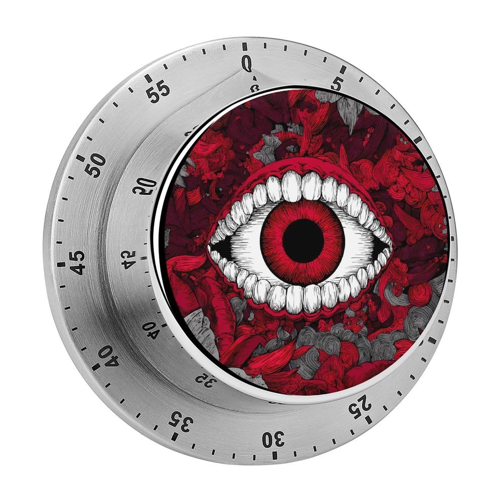 Eye Mouth Teeth Floral Graffiti Mechanical Timer with Alarm for Kitchen Cooking Productivity Stainless Steel Timers