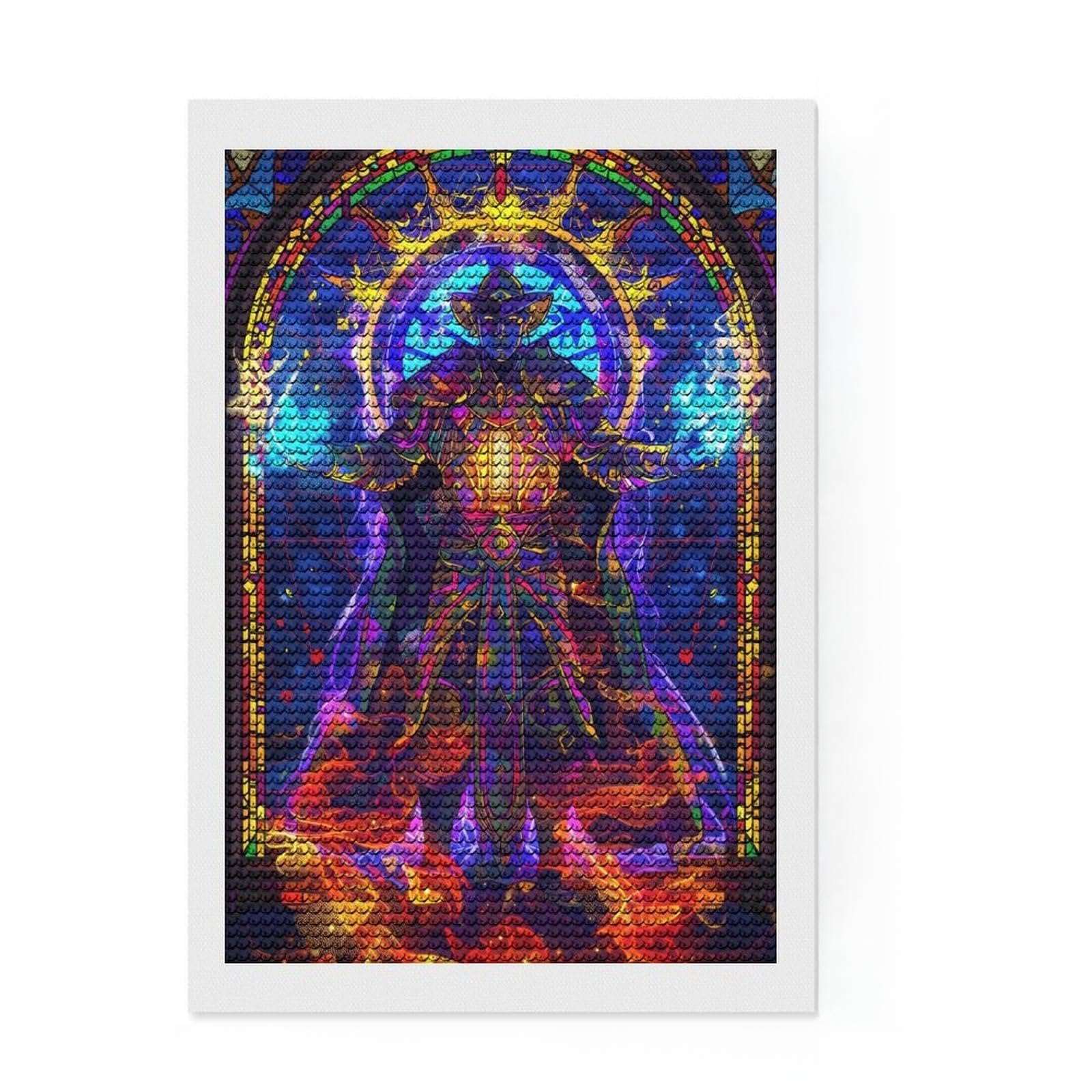 Junmoney Stained Glass Mage Diamond Art Canvas 8"x12", Adhesive Canvas, Easy to Enjoy, Living Room Decor, Birthday Gift, Simple to Start