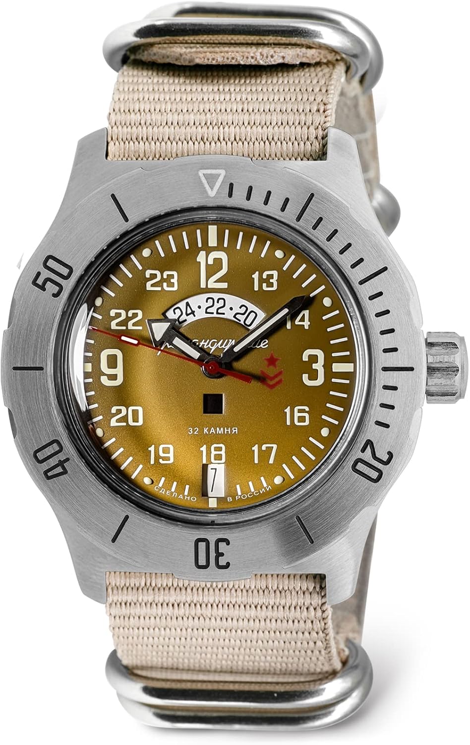 VOSTOK | Komandirskie K-35 Commander Automatic Self-Winding Russian Military Wrist Watch | 24 Hr Day-Night Indicator | WR 100m | Model 350754 | Fashion | Business | Casual Men's Watches
