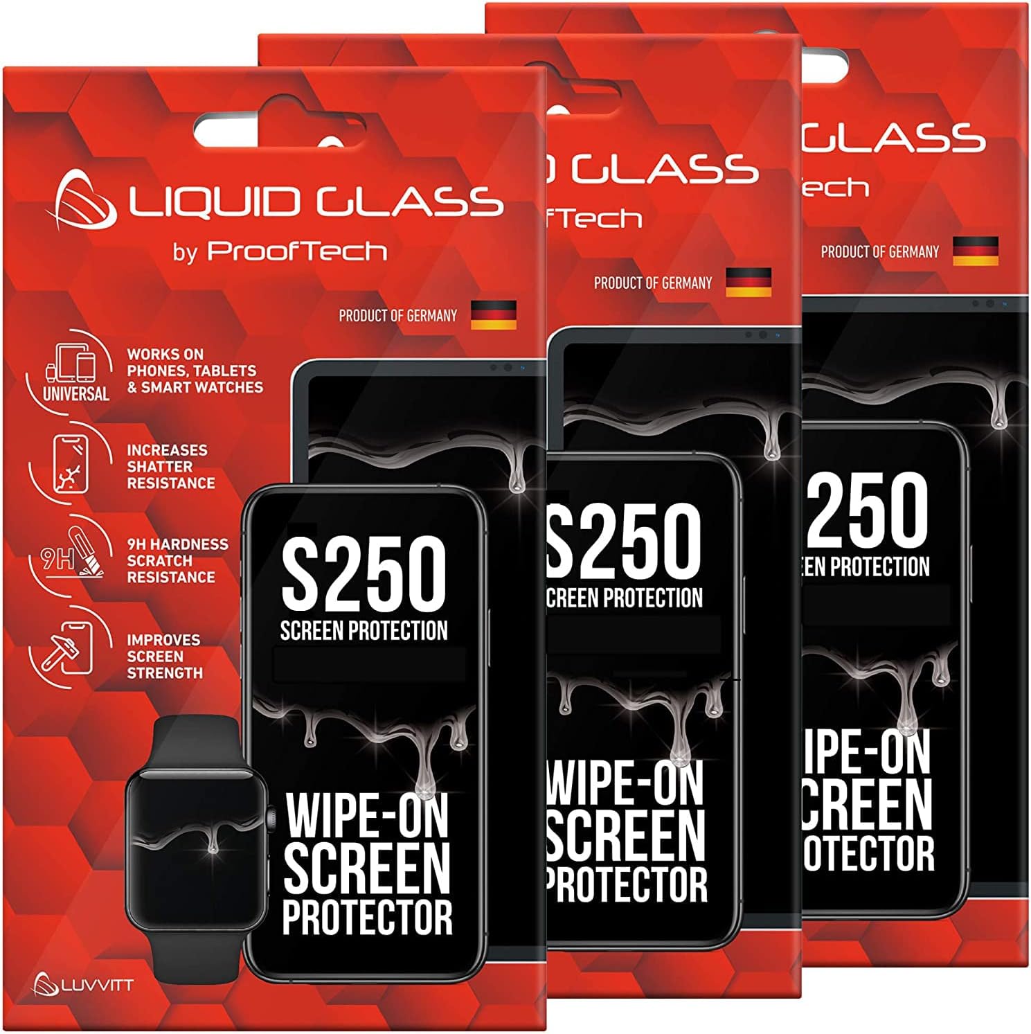 3 Pack Liquid Glass Screen Protector with $250 Screen Protection (each) for All Smartphones Tablets and Watches - Universal Fit