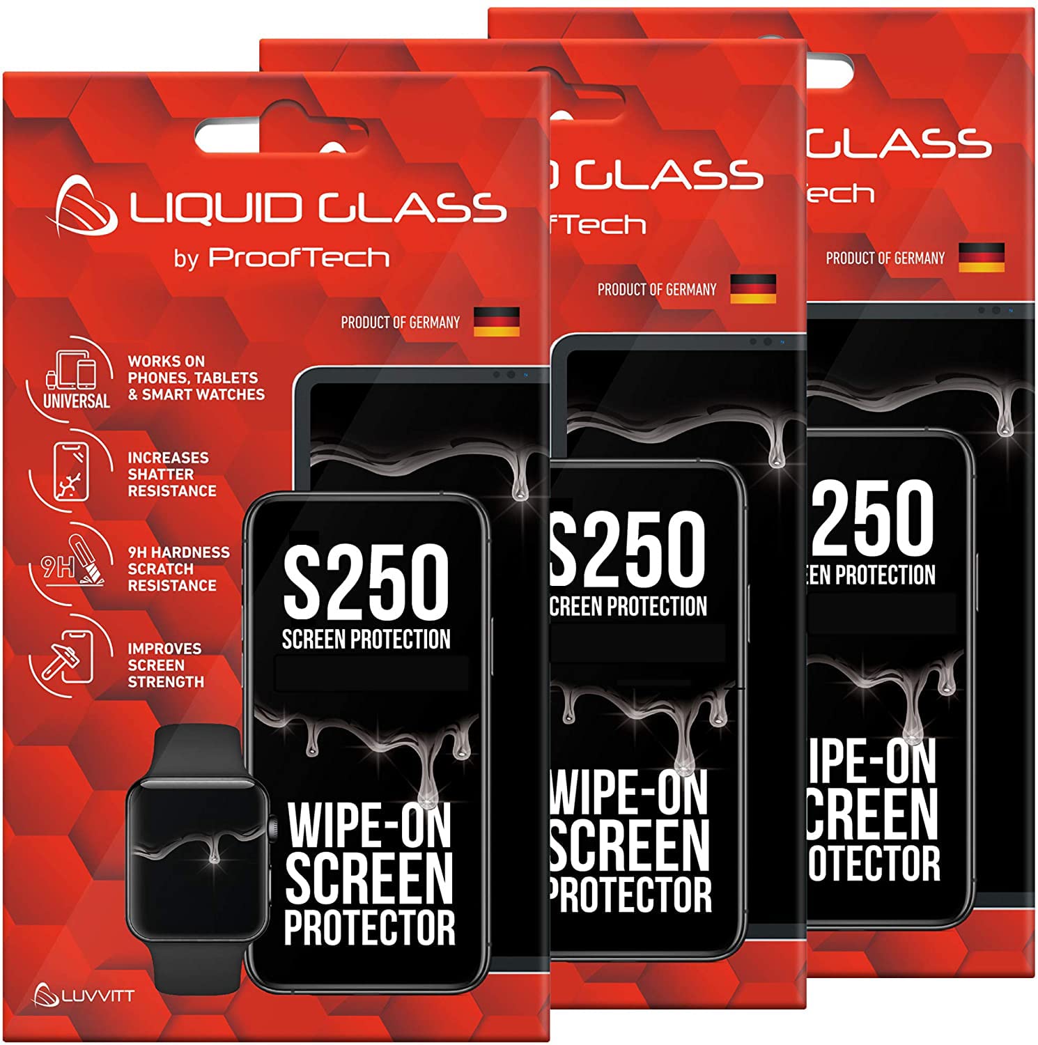 3 Pack Liquid Glass Screen Protector with $250 Screen Protection (each) for All Smartphones Tablets and Watches - Universal Fit