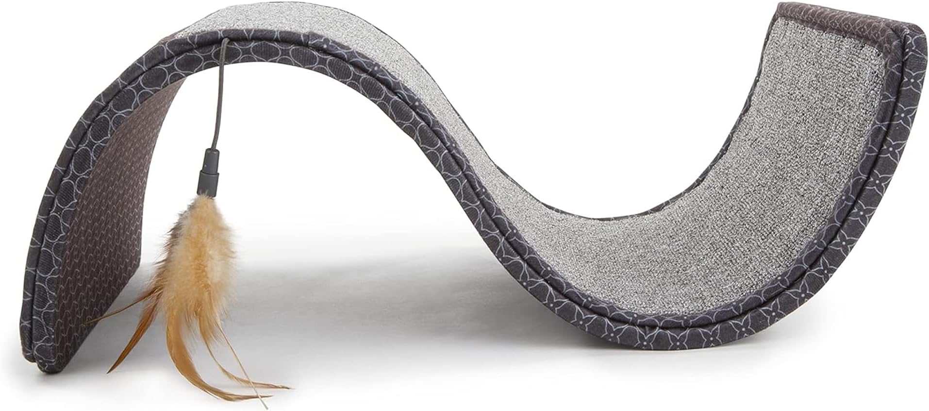 SmartyKat Scratch Scroll Sisal & Carpet Curled Cat Scratcher for Indoor Cats & Kittens, Features Feather Toy for Play, Looped Carpet Material, Gray