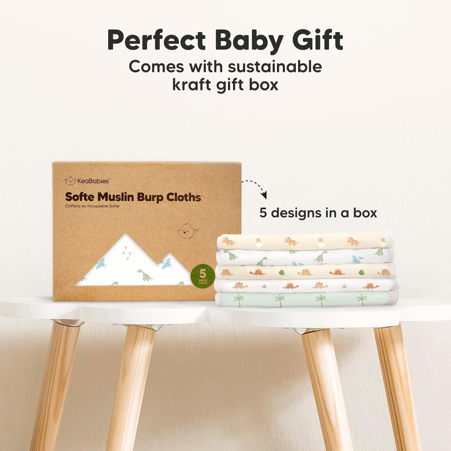 5-Pack Muslin Burp Cloths Baby Boy, Girl - Very Absorbent Baby Burp Cloth Rags, 8-Layers Viscose Derived from Bamboo Cotton Muslin Towel, Super Soft Spit Up Rags, No Shrink Washcloths (Roarsome) - Image 9