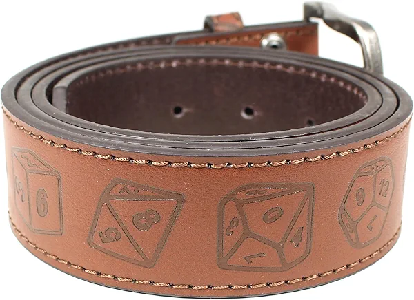 RPG Dice Leather Belt Strap and Metal Buckle 1.5" Wide with Snaps - D10 DND RPG MTG Table Board Games