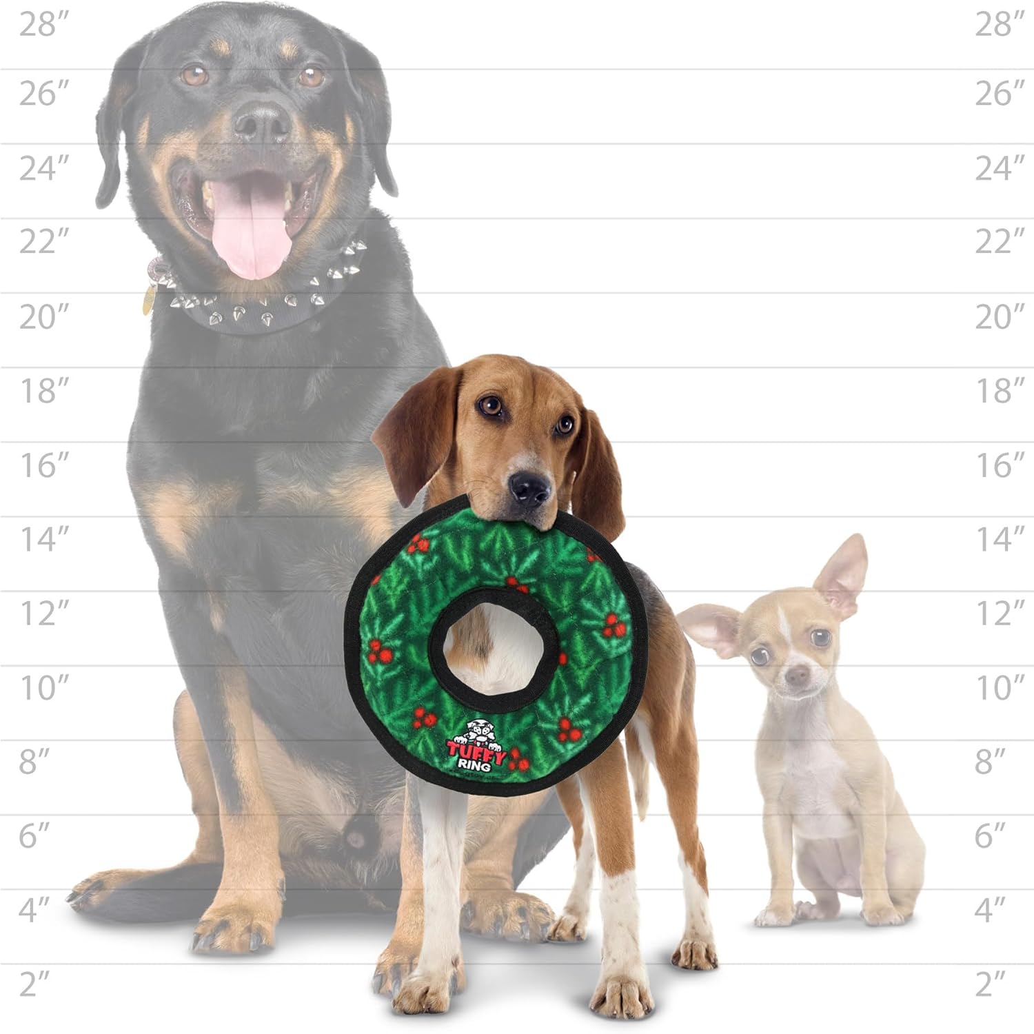 TUFFY - World's Tuffest Soft Dog Toy - Holiday - Ring -Squeakers-Multiple Layers.Made Durable, Strong & Tough.Interactive Play(Tug, Toss & Fetch).Machine Washable & Floats (Wreath, Medium)