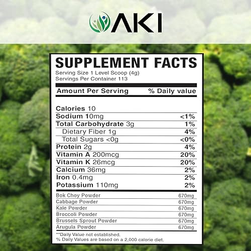 Miniatura 7 de AKI Cruciferous Superfood Green Mix Powder - Hecho de col rizada, brócoli, coles de Bruselas, repollo - Repleto de fitonutrientes y vitaminas