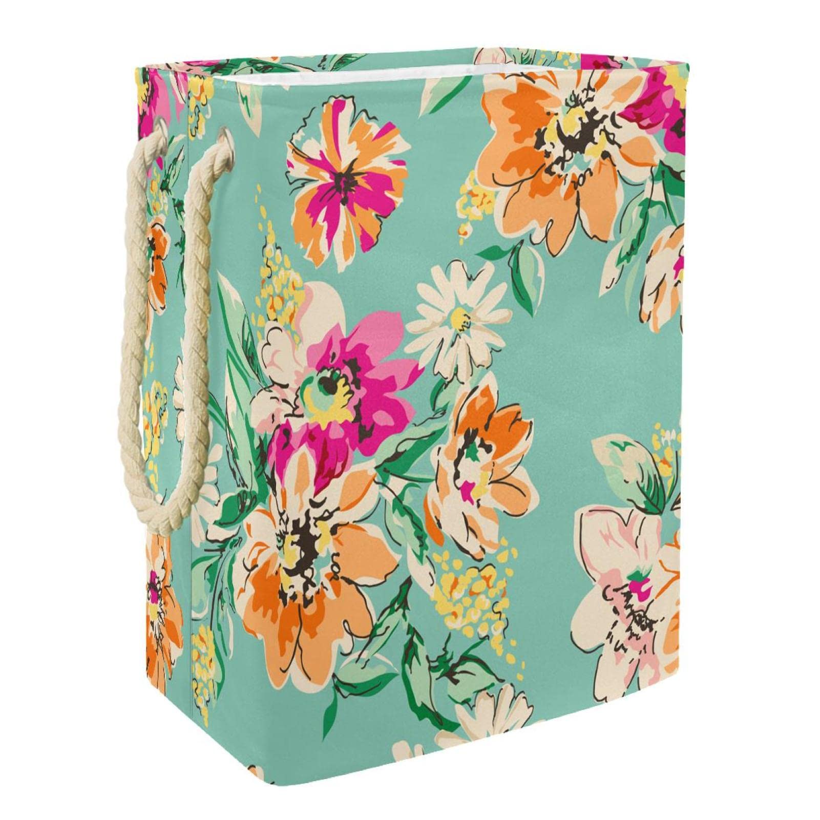 Panier à linge personnalisé haut de gamme grand modèle à fleurs avec poignées